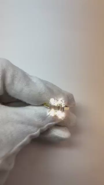Bague De Fiançailles Réel Diamant Femme Taille Emeraude 3.11 Carats Bicolore