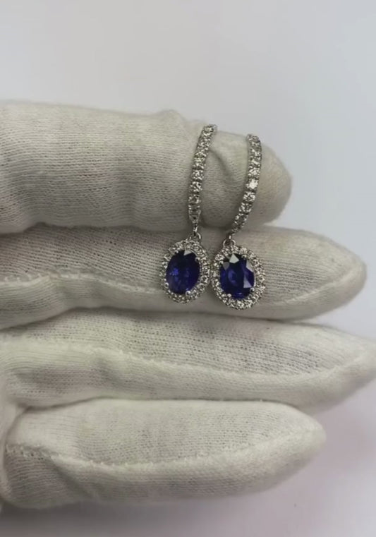 2.52 carats bleu ovale saphir bijoux boucles d'oreilles diamant goutte d'or