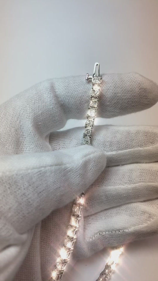 Bracelet Tennis Serti De Réel Diamants Sertis De Griffes En Or Blanc 13 Carats Taille Princesse 14K