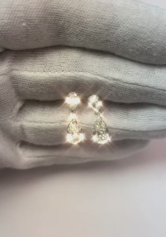 4.70 Carats Poire Diamant Goutte Boucle D'Oreille Femme Or Blanc 14K