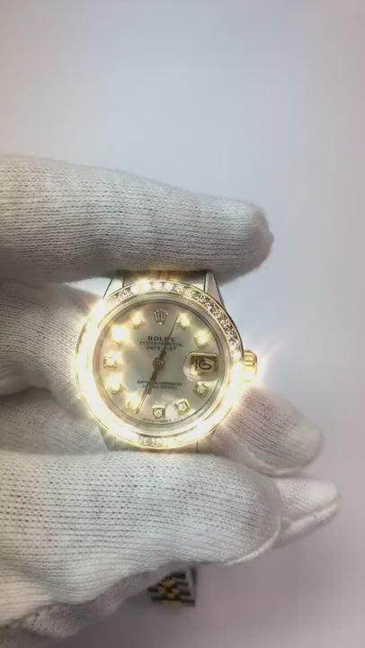 Montre Rolex Datejust en or SS pour femme avec cadran en diamant et lunette sertie de canaux