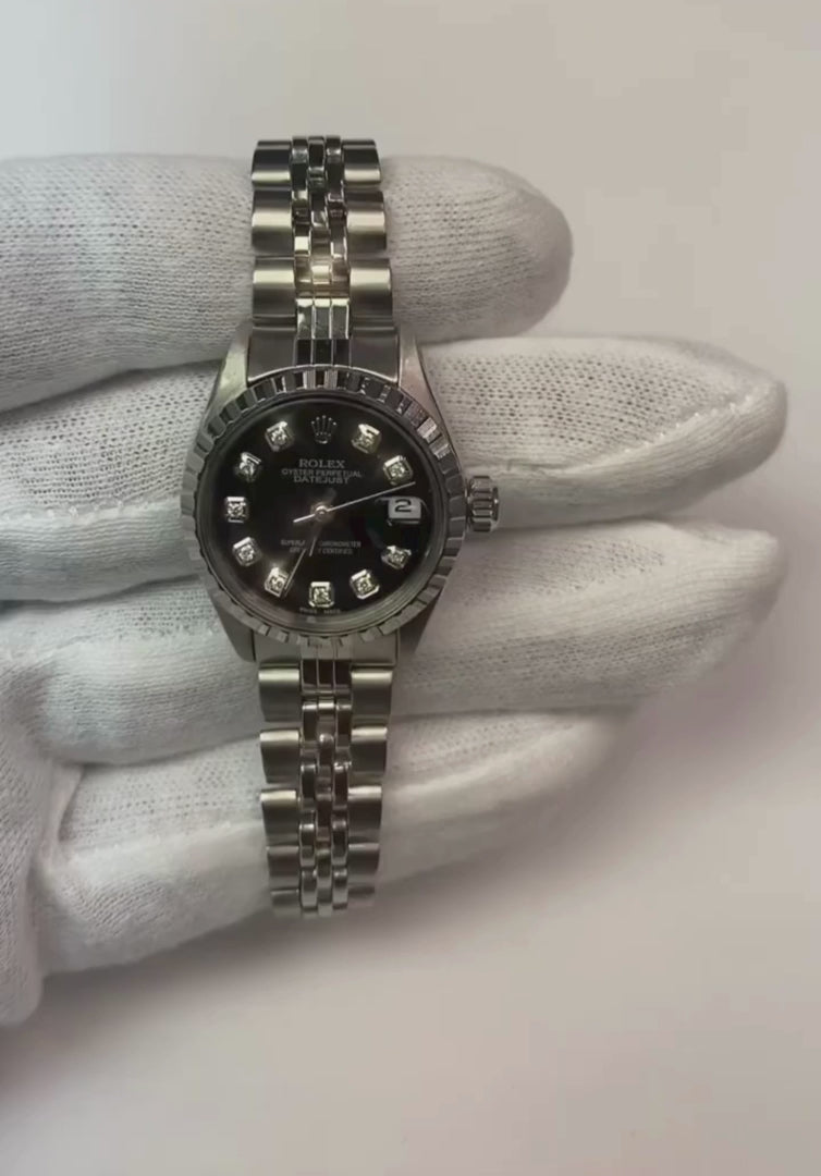 Regarder Rolex Datejust acier inoxydable pour femme avec cadran en diamant noir