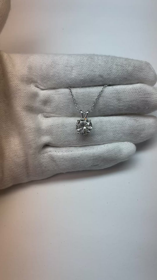 Pendentif Collier Grand Réel Diamant Taille Ronde 3.5 Carats Or Blanc 14K