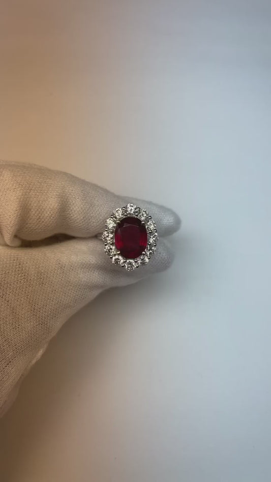 Bague de mariage diamant rubis naturel rouge or blanc 14K 6,5 ct