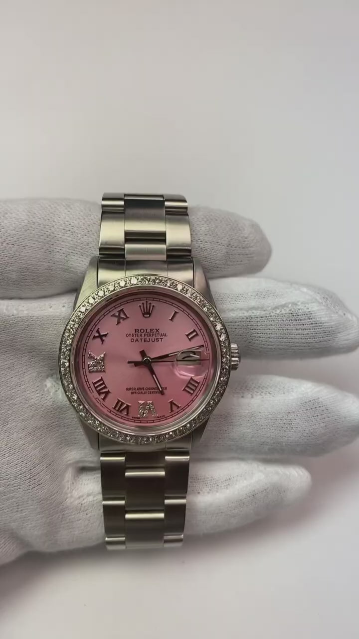 Rolex réglage rapide cadran romain rose lunette diamant bracelet Oyster montre homme 36 mm réglage rapide