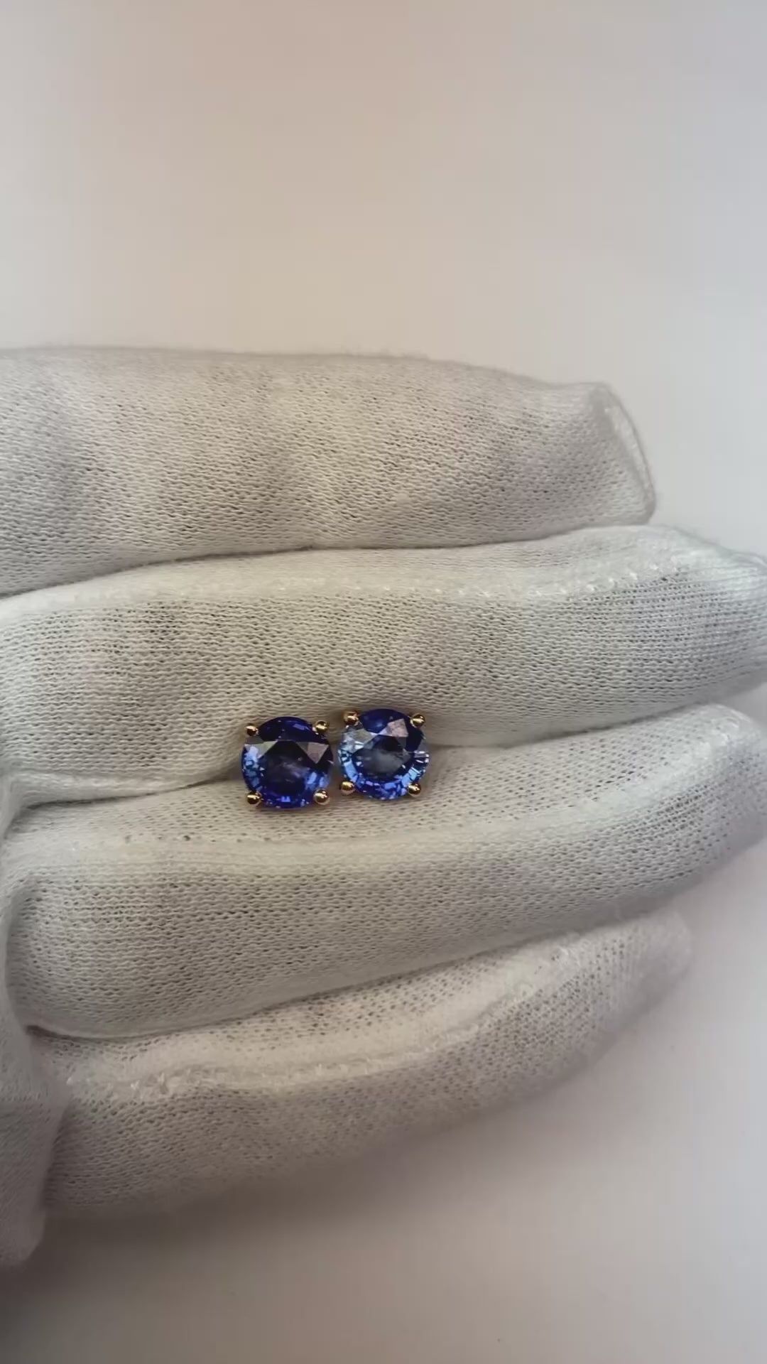 Boucles d'oreilles rondes 6 carats saphir bleu dame or blanc 14K - 