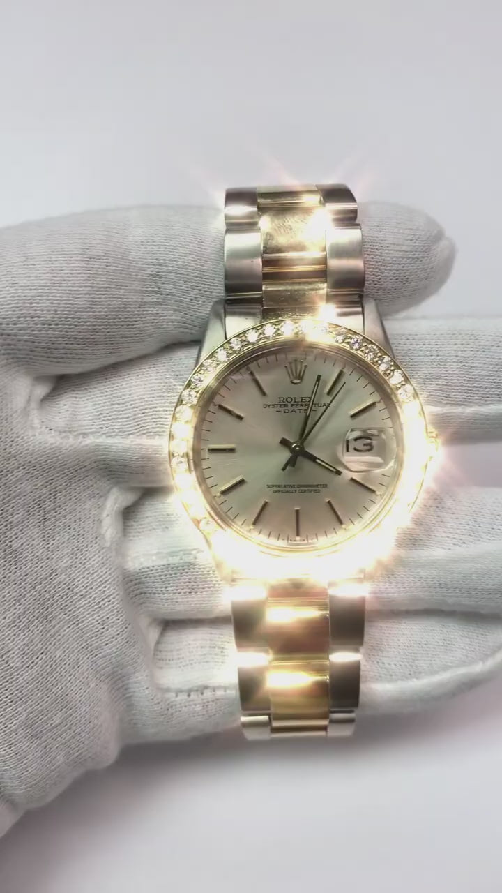 Lunette diamant personnalisée 2 carats 34 mm pour s'adapter à tous les modèles de montres Rolex Datejust en or jaune 14K