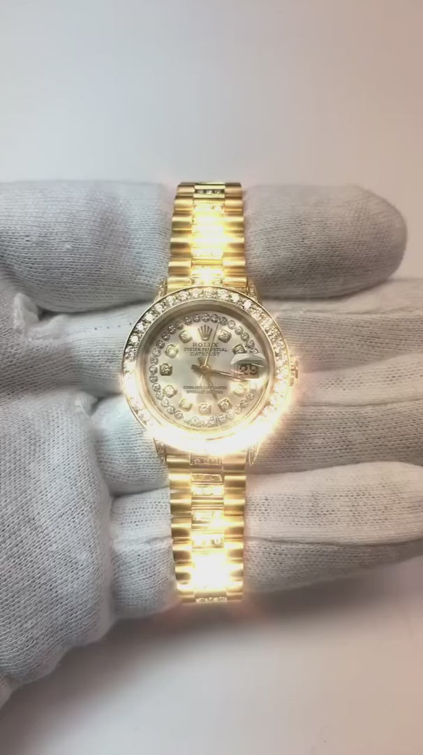  Rolex Montre Datejust Iced Out Diamond Lady bracelet en or jaune