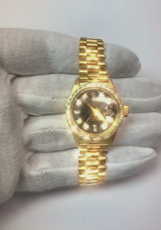 or jaune président still Rolex Datejust montre lunette diamant cadran noir
