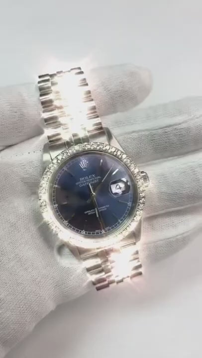 Montre à cadran bleu Bâton acier inoxydable jubilé diamant perpétuel Rolex Homme