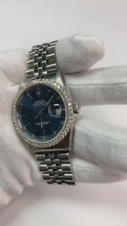 Montre à cadran bleu Bâton acier inoxydable jubilé diamant perpétuel Rolex Homme2