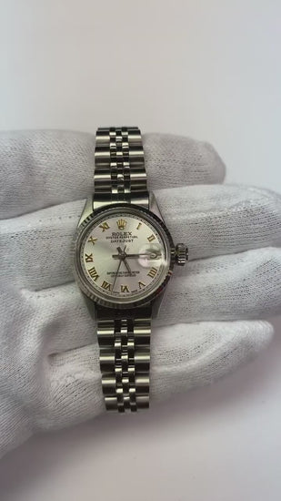 Cadran romain gris Rolex Datejust Femme Lunette jubilé acier inoxydable