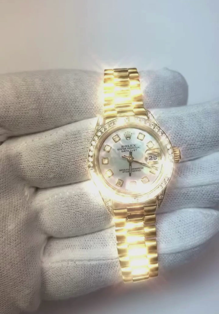 Regarder Datejust Rolex pour femme, bracelet bicolore, cadran diamant blanc
