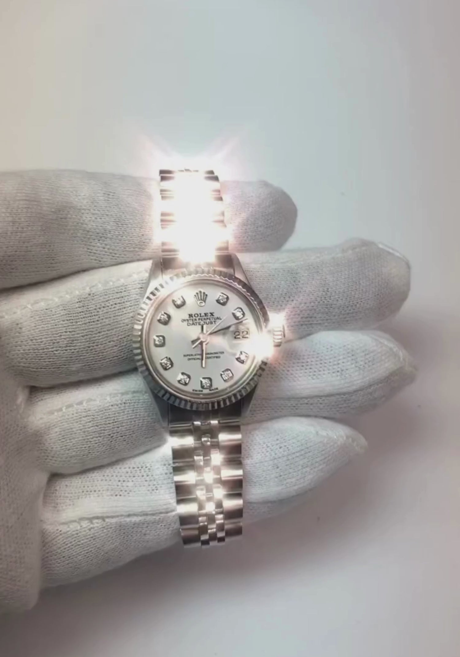 Montre Rolex datejust avec cadran en diamant blanc et montre en acier inoxydable Jubilé