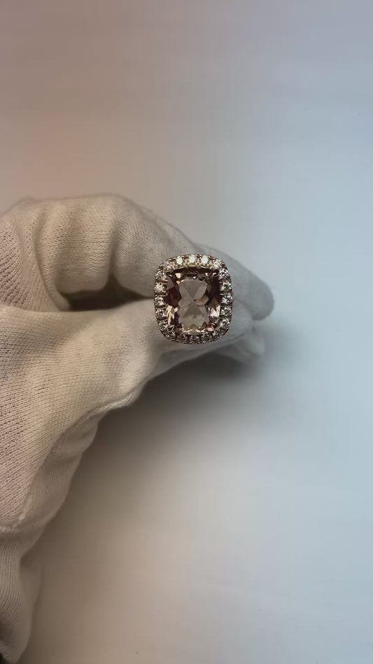 Bague Morganite Or Rose 14K Et Diamant 10.25 Ct Nouveau