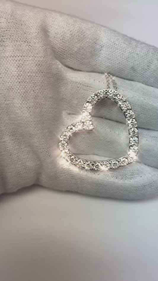 Collier Pendentif En Forme De Coeur 5.20 Ct Réel Diamants Taille Ronde Or Blanc