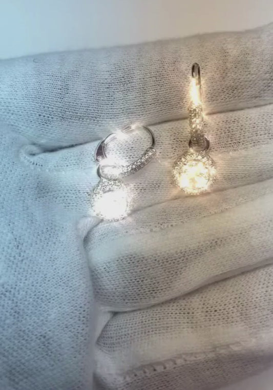 Boucles d'oreilles pendantes diamants dames Coupe Ronde 2.90 carats or blanc 14K