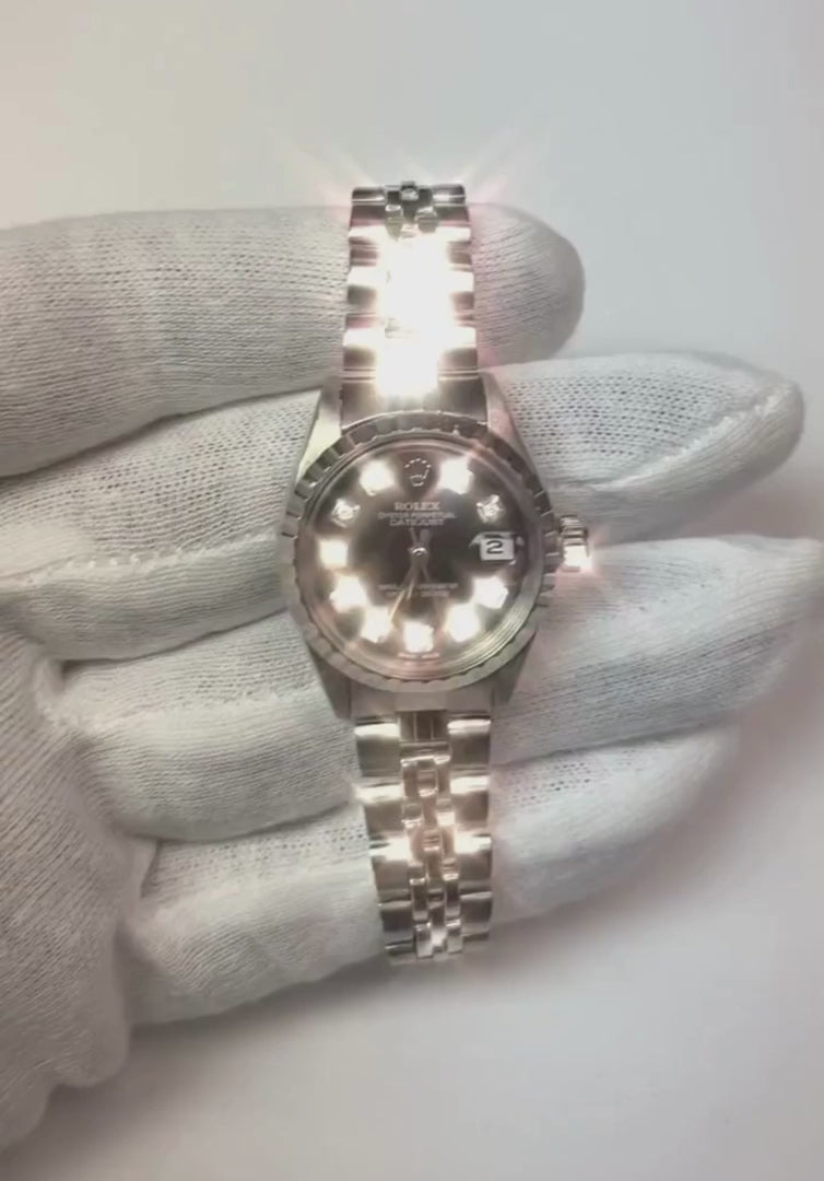 Regarder Rolex Datejust acier inoxydable pour femme avec cadran en diamant noir