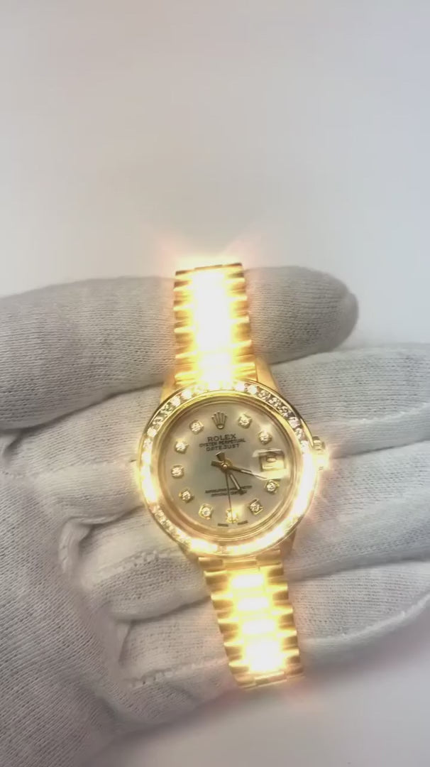 Vadrouille diamant Cadran Rolex still Présidentiel Lunette Montre Or Jaune Femme