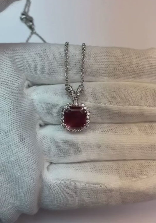 Dames Rondes Diamant Halo Gemstone Pendentif Asscher Cut Ruby 12 Carats