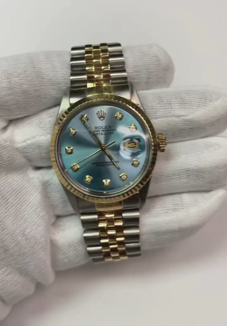 Rolex hommes Datejust Rolex bleu acier inoxydable & or jubilé Bracelet ensemble rapide2