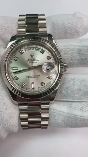 Rolex jour Date deux 41 mm cadran diamant argent montre homme or blanc2