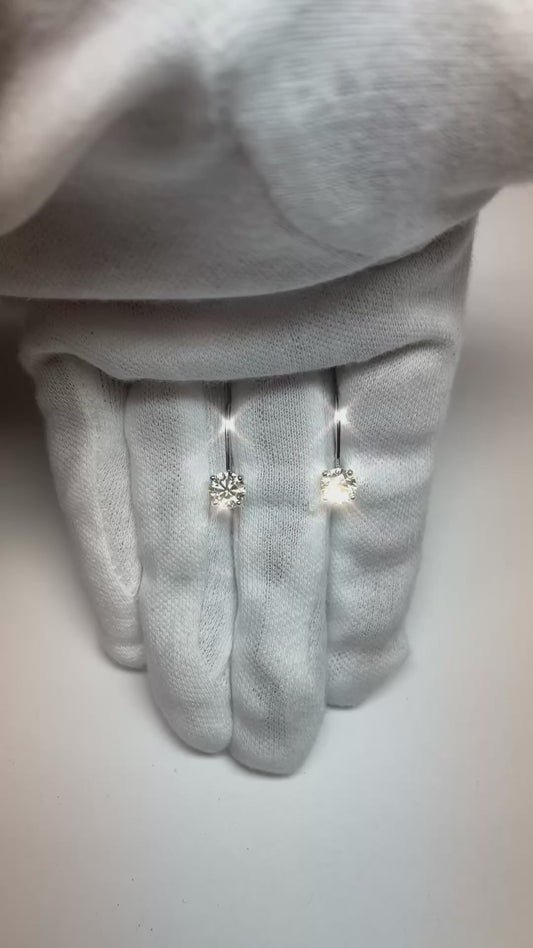 Boucles D'oreilles Réel Diamant Rond 2 Carats A Levier En Or Blanc 14K