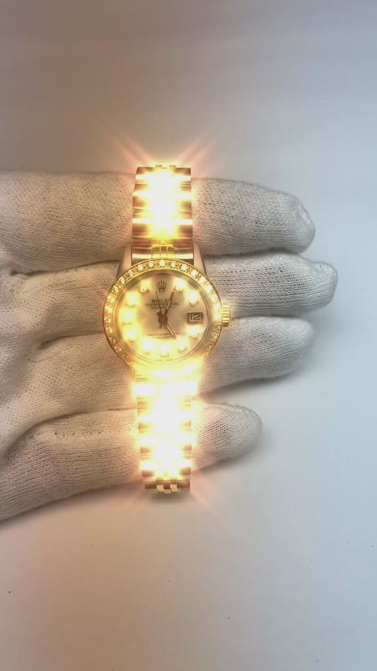 Rolex Datejust Blanc serpillière Cadran Diamant Montre Bracelet Deux Tons