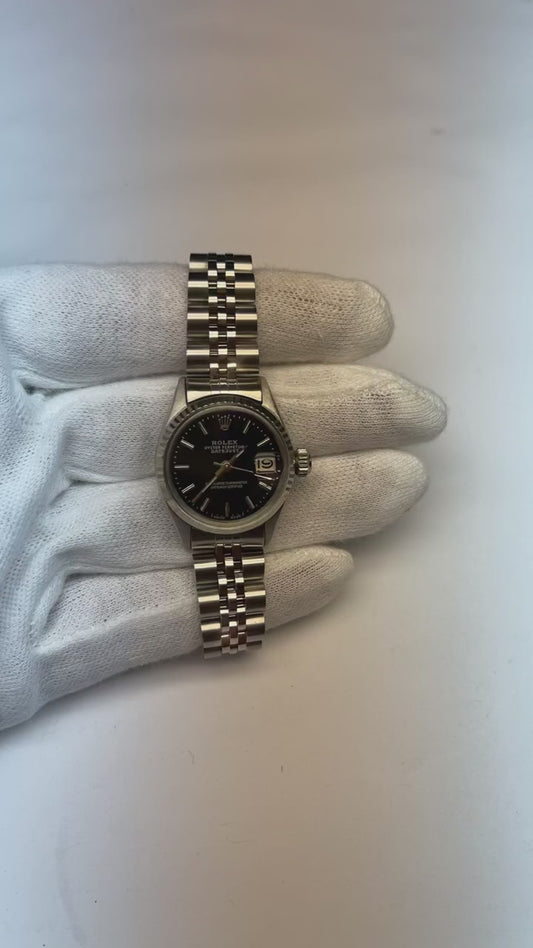 Montre Rolex Datejust 26 mm pour femme avec cadran noir en acier inoxydable