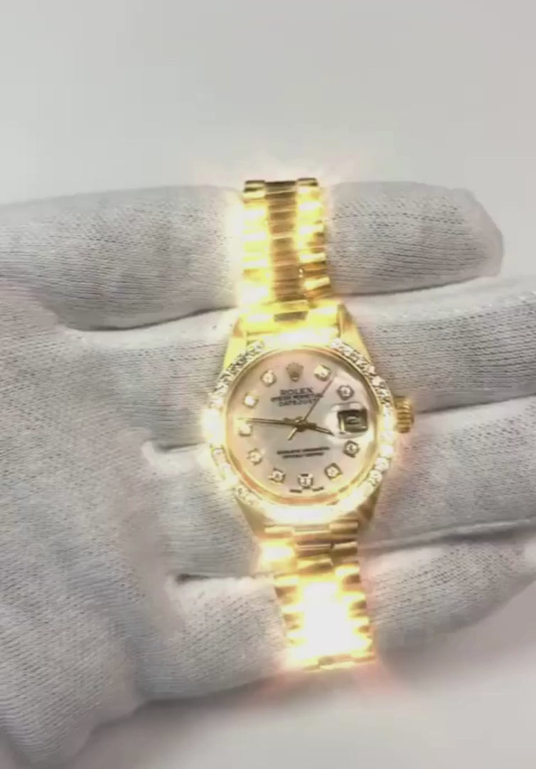 Rolex datejust président still Regarder blanc vadrouille cadran diamant lunette or