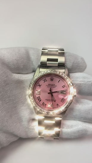 Rolex réglage rapide cadran romain rose lunette diamant bracelet Oyster montre homme 36 mm réglage rapide