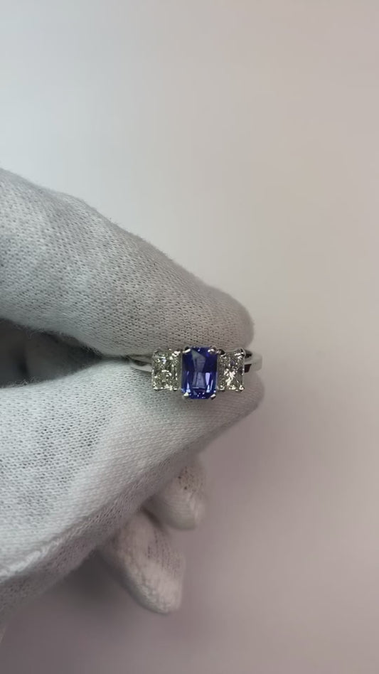 Radiant Diamond Jewelry Bague 3 Pierres Saphir Bleu Émeraude 3 Carats