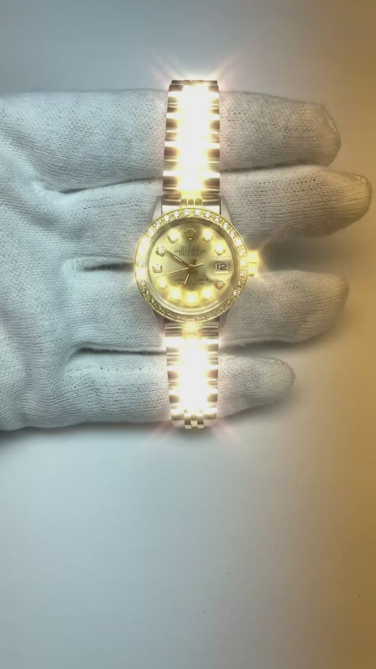 Regarder dame à cadran diamant et champagne bicolore Rolex Datejust