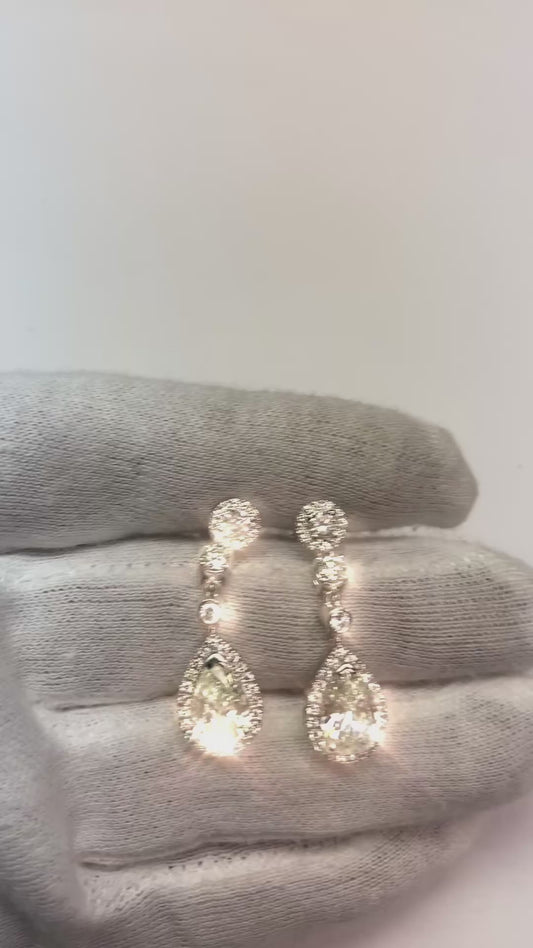 Boucles d'Oreilles Halo Goutte Naturel Diamant 10.50 Carats