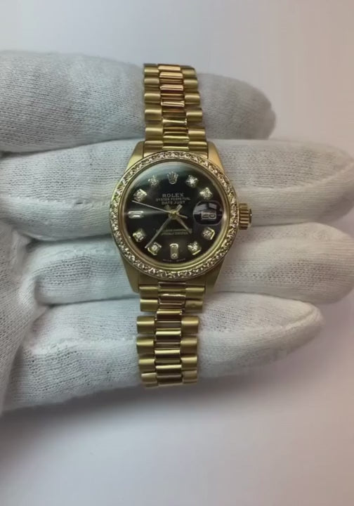 or jaune président still Rolex Datejust montre lunette diamant cadran noir