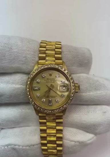 Rolex Datejust  Président Champagne Cadran Diamant Lunette Montre Yg