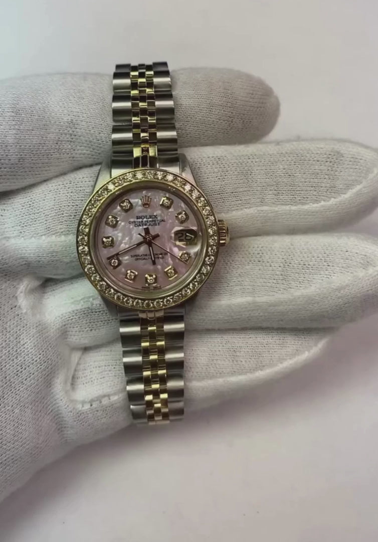 Regarder à cadran diamant serpillière roze pour femme Rolex Datejust bicolore2