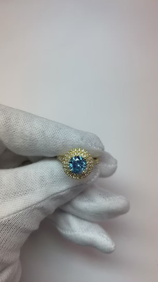 2.51 Carats Bague De Mariage Diamants Bleus Et Blancs Ronds Pierres Précieuses