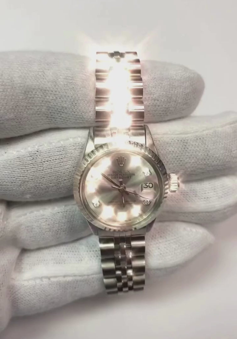 Lunette Argent Cadran Diamant Rolex Datejust Montre Femme acier inoxydable Bracelet