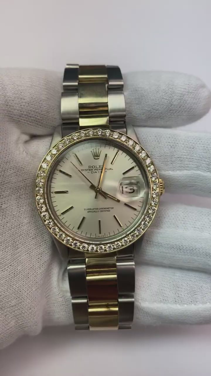 Lunette diamant personnalisée 2 carats 34 mm pour s'adapter à tous les modèles de montres Rolex Datejust en or jaune 14K