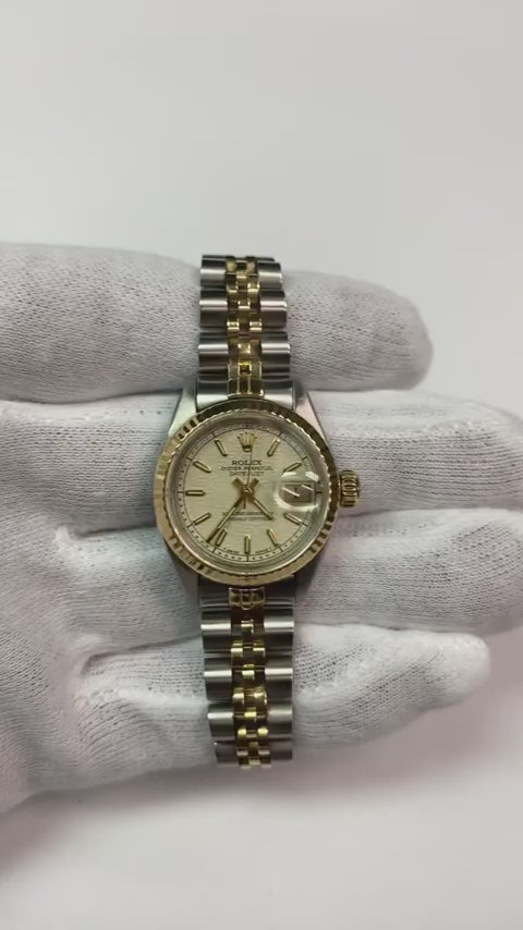 Cadran bâton blanc Datejust Rolex Regarder femme acier inoxydable & or Rolex