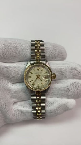 Cadran bâton blanc Datejust Rolex Regarder femme acier inoxydable & or Rolex