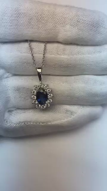 Pendentif Collier Ceylan Saphir Avec Diamants 3.20 Ct Or Blanc 14K