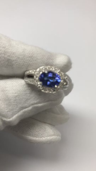 Bague De Fiançailles Ovale Tanzanite Et Diamants Ronds 3.50 Carat Neuf