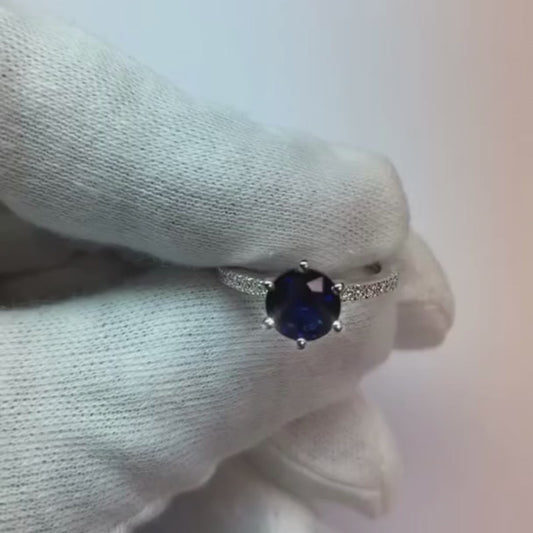 Bague de fiançailles diamant bleu 2 carats 6 griffes pierre précieuse