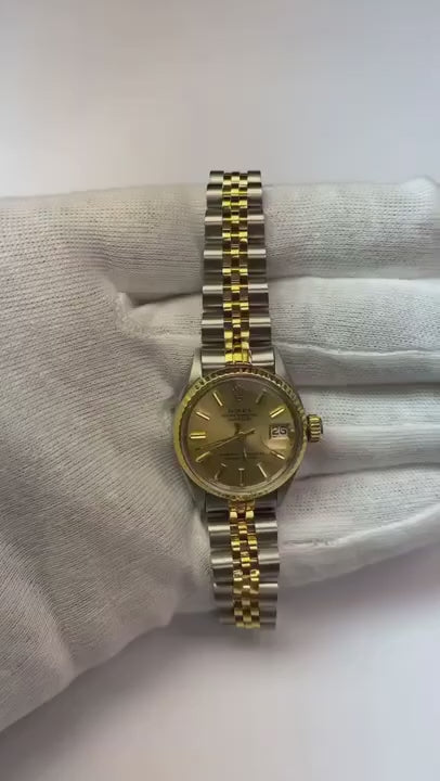 Rolex Datejust Montre pour femme, cadran bâton, lunette lisse, deux tons