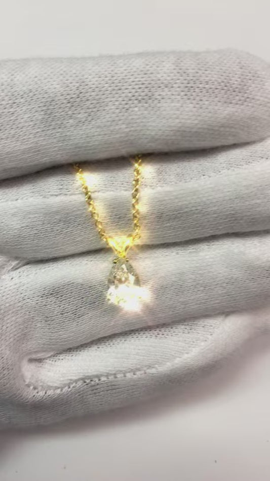 1.25 Ct. Collier Pendentif Réel Diamant Taille Poire Or Jaune