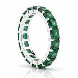 Bague Tour Complet en Émeraude Véritable Taille Princesse 1,16 Carat Or Blanc 18 carats