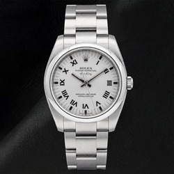 Rolex Air-King 34 mm 114200 Montre en Acier Inoxydable Cadran Argenté à Chiffres Romains Bracelet Oyster