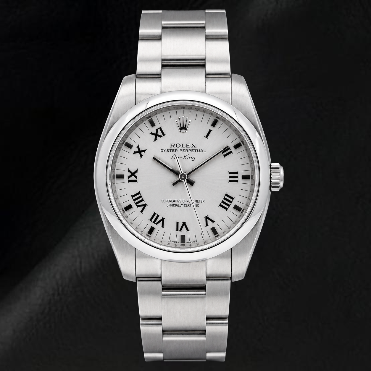 Rolex Air-King 34 mm 114200 Montre en Acier Inoxydable Cadran Argenté à Chiffres Romains Bracelet Oyster